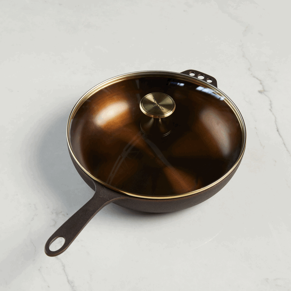 Smithey Ironware Company - No. 11 Deep Cast Iron Skillet with Glass Lid