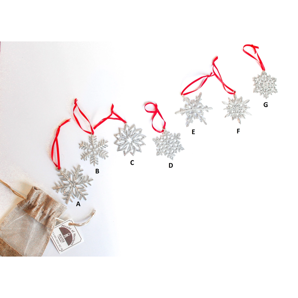 Handmade Pewter Snowflake Christmas Ornament - Style B