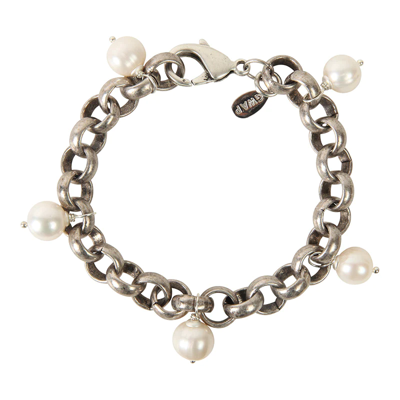 Turkish Silver Bracelet Five White Pearls