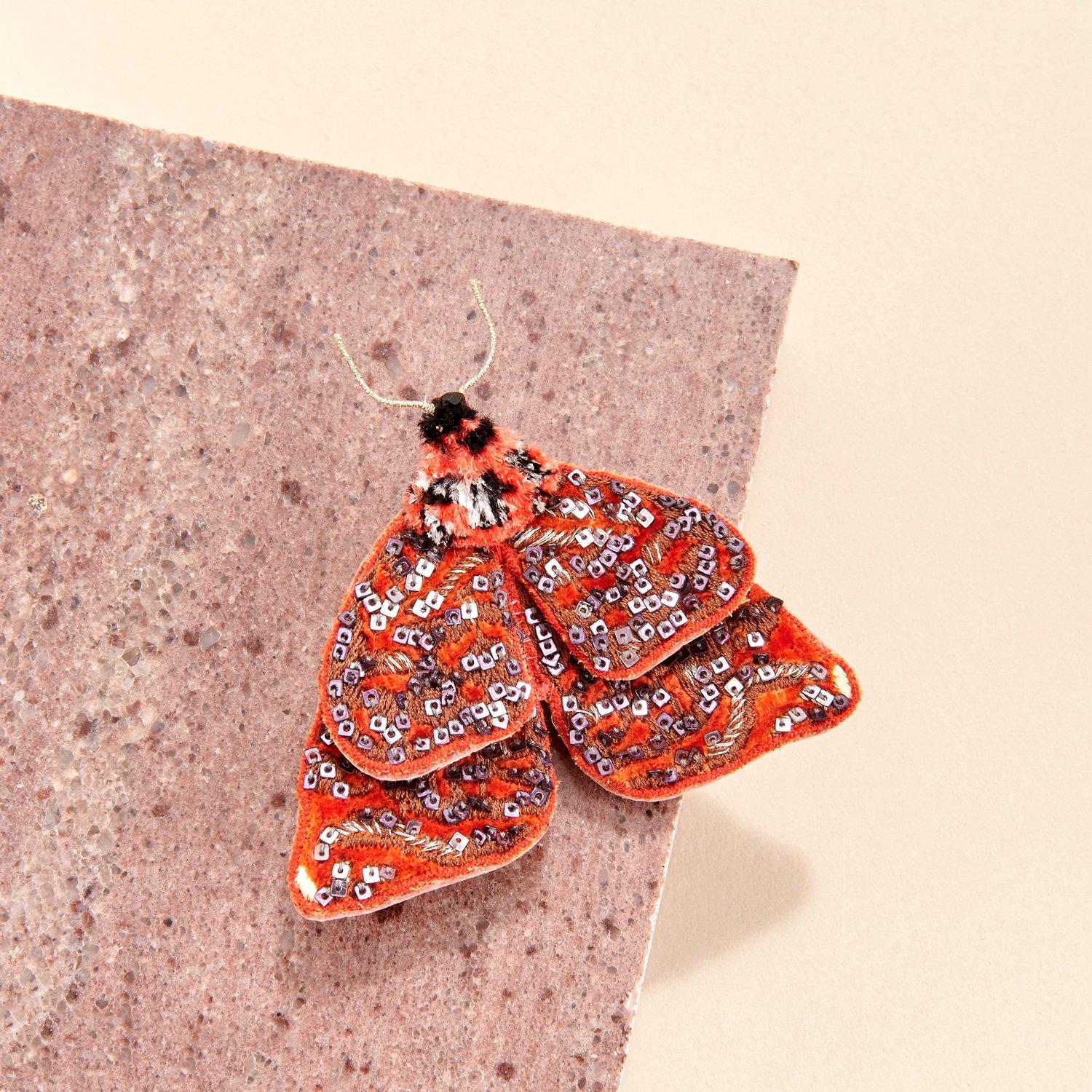 Mignonne Gavigan Philo Moth Brooch Burnt Orange