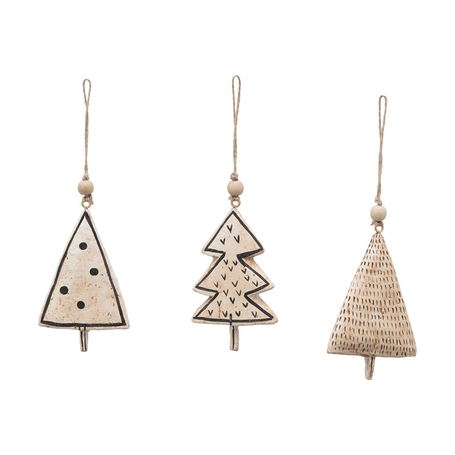 Handmade Paper Mache Tree Ornament with Wood Bead